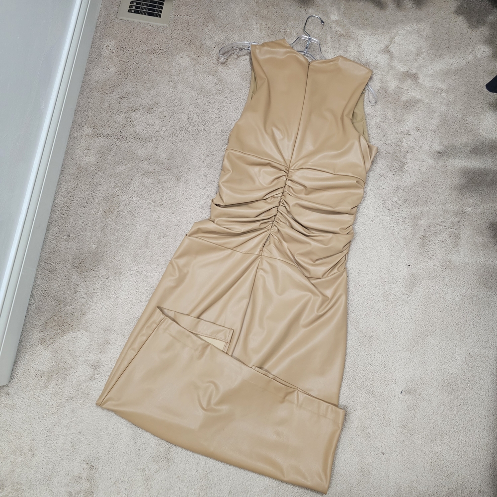Express Tan Ruched Midi Dress
